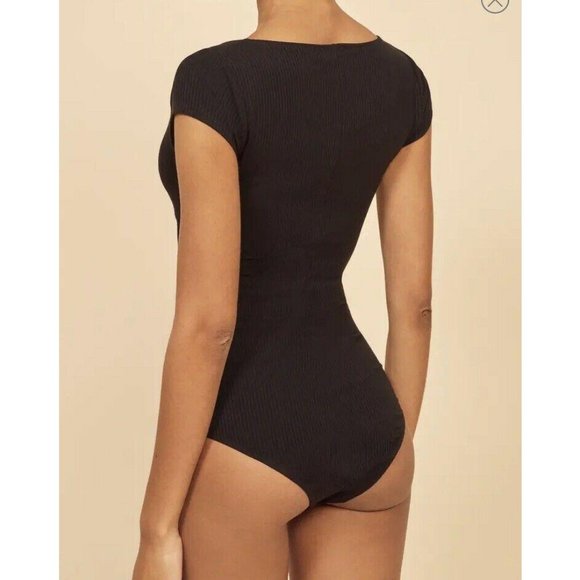 Reformation Marten Bodysuit Top Black Ribbed Knit - Picture 2 of 8